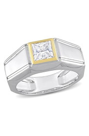 デルマー メンズ リング アクセサリー Men's Two-Tone Sterling Silver Square Created Moissanite Solitaire Ring WHITE