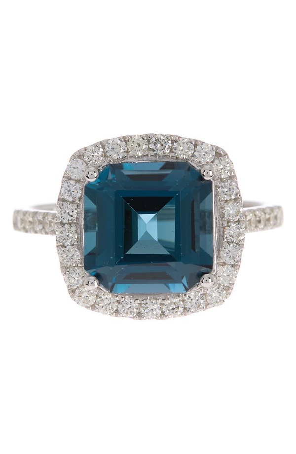 エフィー レディース リング アクセサリー 14K White Gold Asscher Cut London Blue Topaz Diamond Ring BLUE