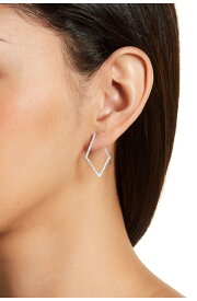 アドニア レディース ピアス・イヤリング アクセサリー White Rhodium Plated Pave Swarovski Crystal 29mm Geometric Hoop Earrings SILVER