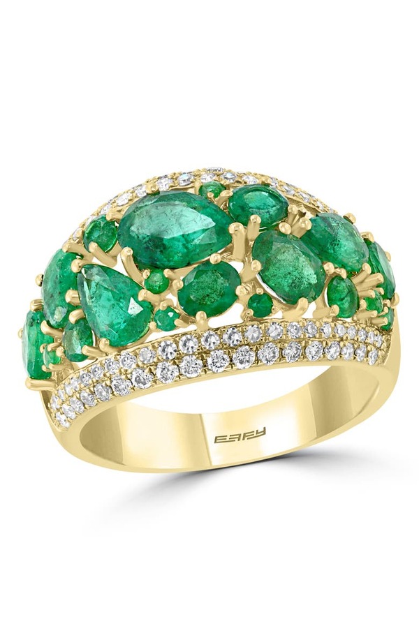 超目玉枠】【超目玉枠】 エフィー レディース リング アクセサリー 14K Yellow Gold Diamond Emerald Ring Size  GREEN 指輪・リング