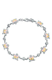 【送料無料】 ブリング レディース ブレスレット・バングル・アンクレット アクセサリー Sterling Silver CZ & Created Opal Heart Turtle Bracelet PINK