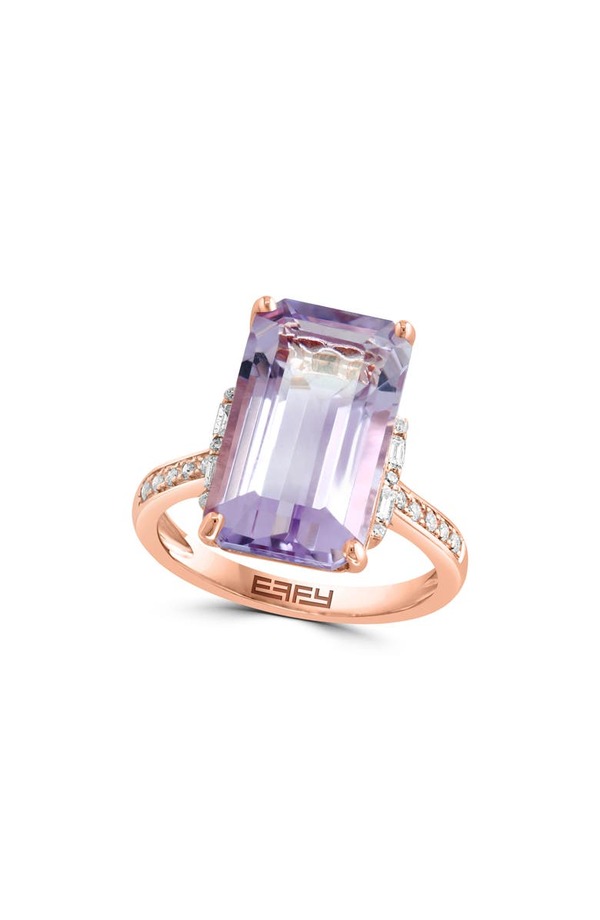  エフィー レディース 指輪 アクセサリー 14K Rose Gold Emerald Cut Amethyst  Diamond Ring 0.15ct. PURPLE