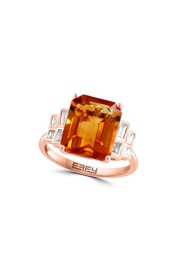 レビュー高評価の商品！ エフィー レディース 指輪 アクセサリー 14K Rose Gold Emerald Cut Citrine  Diamond Ring 0.23ct. ORANGE