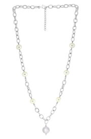 【送料無料】 エフィー レディース ネックレス・チョーカー アクセサリー Sterling Silver 9 10mm Freshwater Pearl Station Necklace WHITE