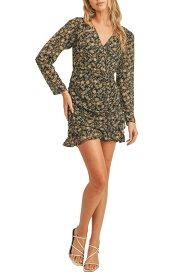 【送料無料】 ラッシュ レディース ワンピース トップス Floral Long Sleeve Ruched Minidress INDIGO FLORAL