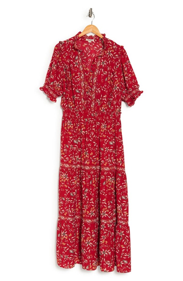 【送料無料】 マックスタジオ レディース ワンピース トップス Floral Puff Sleeve Tiered Maxi Dress CHERRY PRESSED LILYのサムネイル