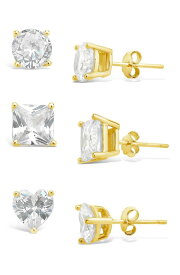 【送料無料】 スターリングフォーエバー レディース ピアス・イヤリング アクセサリー 14K Gold Sterling Silver Statement CZ Stud Earrings - Set of 3 GOLD