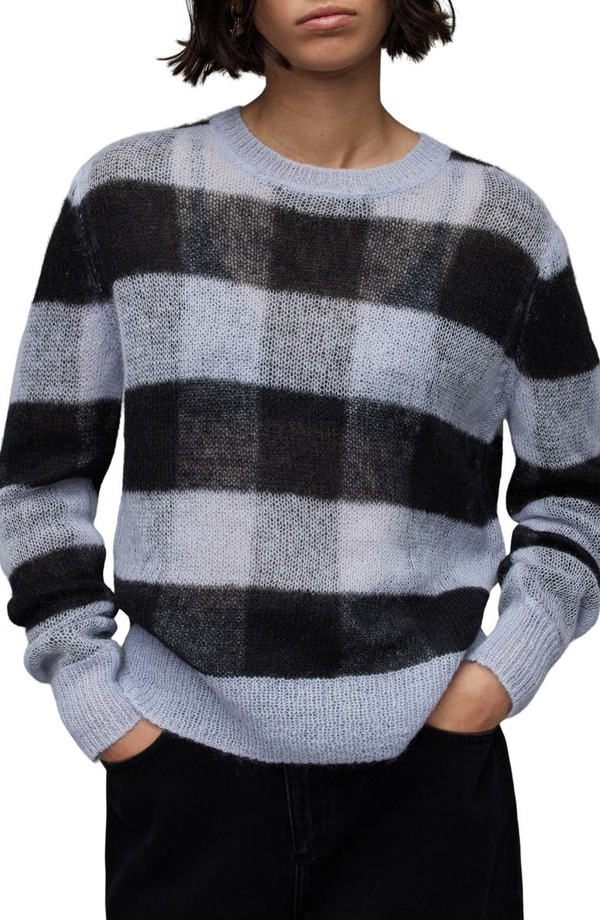 【送料無料】 オールセインツ レディース ニット・セーター アウター Renee Check Mohair & Wool Blend Sweater BLACK/ SKY BLUE：ReVida