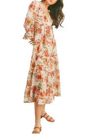 【送料無料】 ラッシュ レディース ワンピース トップス Floral Ruffle Cutout Tiered Maxi Dress CREAM MARSALA