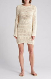 【送料無料】 ラッシュ レディース ワンピース トップス Long Sleeve Cotton Crochet Minidress BEIGE