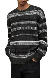 【送料無料】 オールセインツ メンズ ニット・セーター アウター Halldor Oversize Distressed Stripe Wool Blend Crewneck Sweater CHARCOAL MARL