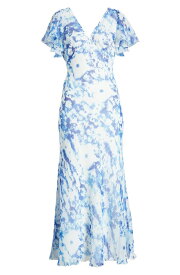 【送料無料】 トップショップ レディース ワンピース トップス Flutter Sleeve Chiffon Maxi Dress MID BLUE