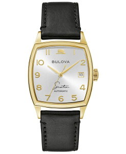 uo Y ANZT[ rv U[ Bulova Men's Frank Sinatra Automatic Black Leather Strap Watch 45x33.5mm Black ubN