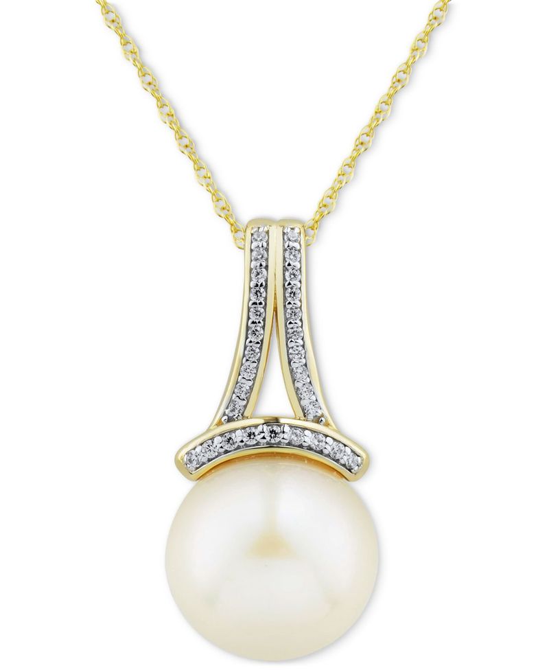 ホノラ レディース ネックレス・チョーカー・ペンダントトップ アクセサリー White Cultured Ming Pearl (12mm)   Diamond (1/10 ct. t.w.) 18 Pendant Necklace in 14k Gold Yellow Gold -  www.edurng.go.th
