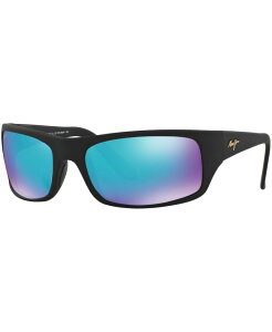 }ECW Y ANZT[ TOXEACEFA Maui Jim Peahi Polarized Sunglasses 202 Blue Hawaii Collection BLACK MATTE/BLUE MIRROR POLAR