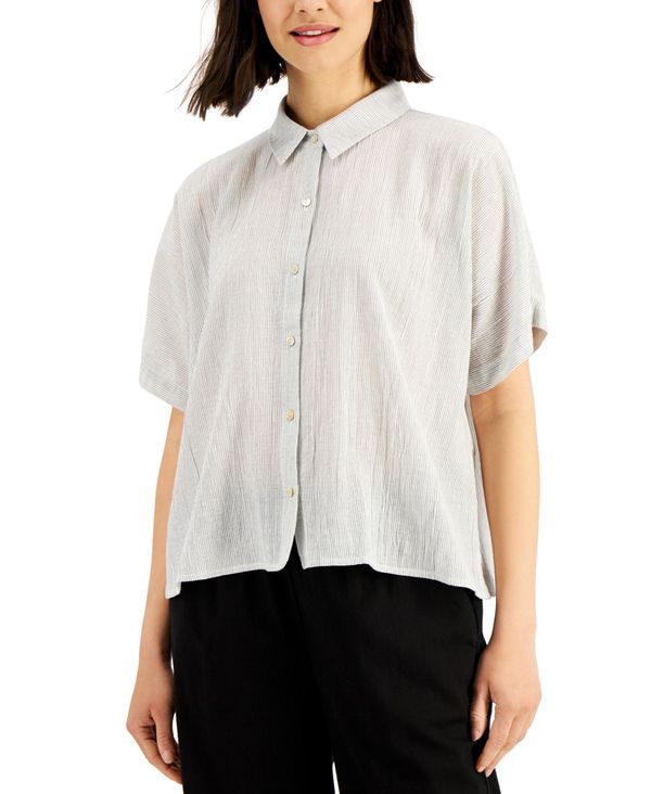 楽天市場】エイリーンフィッシャー レディース シャツ トップス Women's Classic-Collar Relaxed-Fit  Pinstriped Shirt White : ReVida 楽天市場店