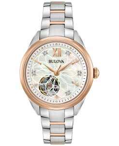 uo fB[X ANZT[ rv TVc Bulova Women's Automatic Diamond Accent Two-Tone Stainless Steel Bracelet Watch 34mm 98P170 Two-Tone