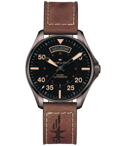n~g Y ANZT[ rv U[ Hamilton Men's Swiss Automatic Khaki Pilot Brown Leather Strap Watch 42mm No Color J[L