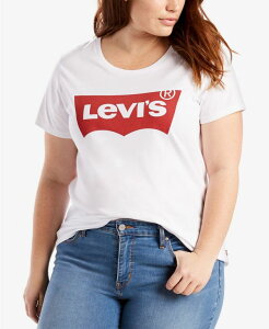 ���[�o�C�X ���f�B�[�X �g�b�v�X �V���c �v���X�T�C�Y T�V���c �R�b�g�� ���S Levi's Trendy Plus Size Perfect Logo Cotton T-Shirt White �z���C�g