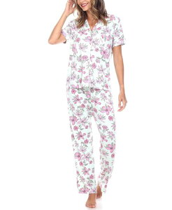 �z���C�g�}�[�N ���f�B�[�X �{�g���X �J�W���A���p���c �p���c White Mark Women's Short Sleeve Pants Tropical Pajama Set 2-Piece Mint Pink �s���N
