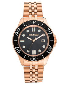 スティーブ マデン メンズ 腕時計 アクセサリー Men's Rose Gold-Tone Polished Metal Link Bracelet Watch, 42X48mm Rose Gold-Tone