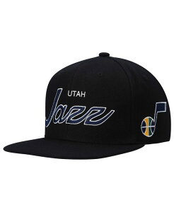 �~�b�`�F��&�l�X �����Y �A�N�Z�T���[ �X�q Mitchell & Ness Men's Black Utah Jazz Hardwood Classics Script 2.0 Snapback Hat Black �u���b�N