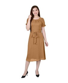 ニューヨークコレクション レディース ワンピース トップス Petite Short Sleeve Belted Swiss Dot Dress Meerkat Rectangle