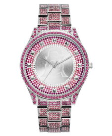 スティーブ マデン レディース 腕時計 アクセサリー Women's Silver-Tone Metal Bracelet and Accented with Pink Crystals Watch, 40mm Silver-Tone, Pink