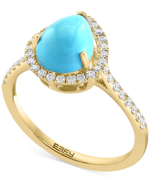 エフィー レディース リング アクセサリー EFFYreg; Turquoise  Diamond (1 ct. Halo Ring in 14k Gold 14K Yellow Gold