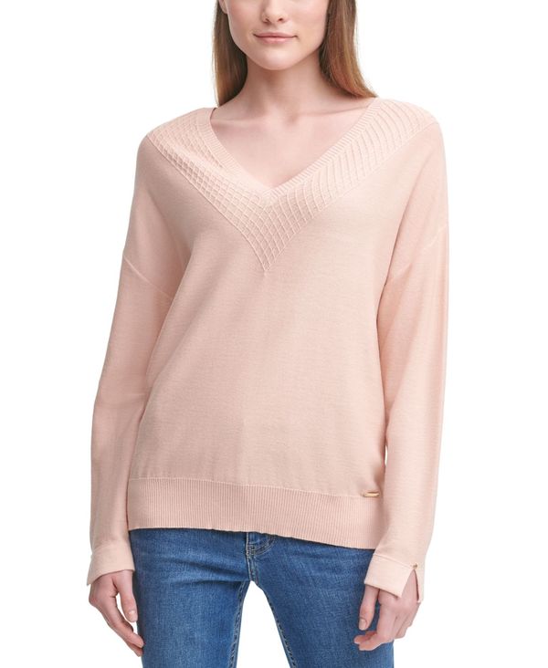 送料無料 サイズ交換無料 カルバンクライン レディース アウター ニット Blush V-Neck 人気提案 Cotton Sweater セーター メーカー直売