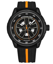 ストゥーリング メンズ 腕時計 アクセサリー Men's Black Rubber Silicone Strap with Orange Stripe Watch 44mm Black