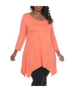 �z���C�g�}�[�N ���f�B�[�X �g�b�v�X �V���c �v���X�T�C�Y White Mark Plus Size Makayla Scoop Neck Tunic Top Coral Pink �s���N