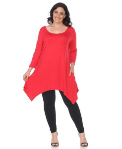 �z���C�g�}�[�N ���f�B�[�X �g�b�v�X �V���c �v���X�T�C�Y White Mark Plus Size Makayla Scoop Neck Tunic Top Red ���b�h
