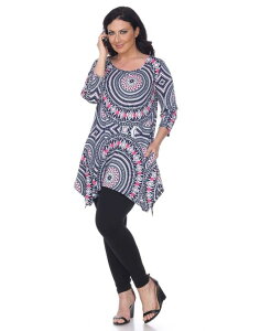 �z���C�g�}�[�N ���f�B�[�X �g�b�v�X �V���c �v���X�T�C�Y White Mark Plus Size Maji Tunic Red Geo ���b�h