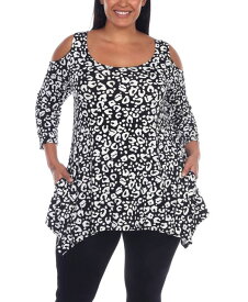 ホワイトマーク レディース シャツ トップス Plus Size Leopard Cold Shoulder Tunic Top Black Leopard