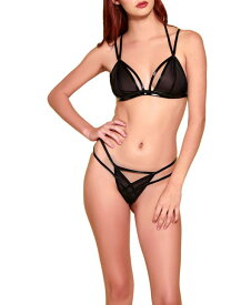 ホーティ レディース ナイトウェア アンダーウェア Women's Sabrina Vinyl and Mesh Bra Set with Matching G-String Black