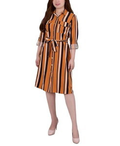 j[[NRNV fB[X gbvX s[X Vcs[X v` Vc NY Collection Petite Striped Roll Tab Shirt Dress Mustard Stripe }X^[h