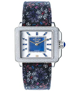 WFr fB[X ANZT[ rv t[ U[ t[ Gevril Women's Padova Gemstone Floral Swiss Quartz Italian Blue Leather Strap Watch 30mm Silver-Tone Vo[