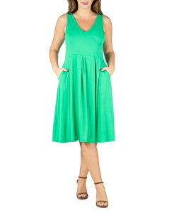 24 �Z�u���R���t�H�[�g ���f�B�[�X �g�b�v�X �����s�[�X �v���X�T�C�Y �~�f�B 24seven Comfort Apparel Plus Size Midi Fit and Flare Pocket Dress Green �O���[��