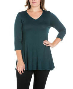 24 �Z�u���R���t�H�[�g ���f�B�[�X �g�b�v�X �V���c V�l�b�N �v���X�T�C�Y 24seven Comfort Apparel Women's Plus Size Three Quarter Sleeves V-Neck Tunic Top Forest �t�H���X�g