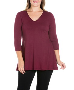 24 �Z�u���R���t�H�[�g ���f�B�[�X �g�b�v�X �V���c V�l�b�N �v���X�T�C�Y 24seven Comfort Apparel Women's Plus Size Three Quarter Sleeves V-Neck Tunic Top Wine ���C��