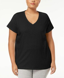 ヒュー レディース ナイトウェア アンダーウェア Plus Size Short Sleeve V-Neck Pajama Top Black