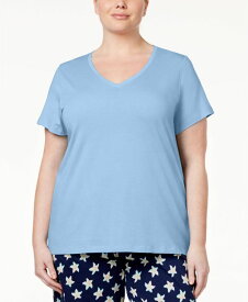 ヒュー レディース ナイトウェア アンダーウェア Plus Size Short Sleeve V-Neck Pajama Top Blue