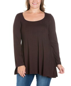 24 �Z�u���R���t�H�[�g ���f�B�[�X �g�b�v�X �V���c �v���X�T�C�Y 24seven Comfort Apparel Women's Plus Size Poised Swing Tunic Top Brown �u���E��