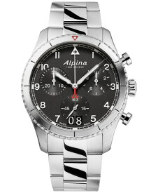 アルピン メンズ 腕時計 アクセサリー Men's Swiss Chronograph Startimer Pilot Stainless Steel Bracelet Watch 44mm Silver-tone