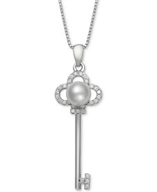 ベル ドゥ メール レディース ネックレス・チョーカー・ペンダントトップ アクセサリー Cultured Freshwater Pearl (6mm) & Cubic Zirconia Clover Key 18 Pendant Necklace in Sterling Silver Silver