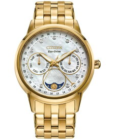 シチズン レディース 腕時計 アクセサリー Eco-Drive Women's Calendrier Diamond-Accent Gold-Tone Stainless Steel Bracelet Watch 37mm Silver-tone