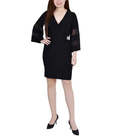 ニューヨークコレクション レディース ワンピース トップス Petite Sheer-Sleeve Wrap Dress Black