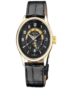 �W�F�r�� �����Y �A�N�Z�T���[ �r���v ���U�[ Gevril Men's Giromondo Swiss Quartz Black Genuine Leather Strap Watch 42mm Gold-Tone �S�[���h