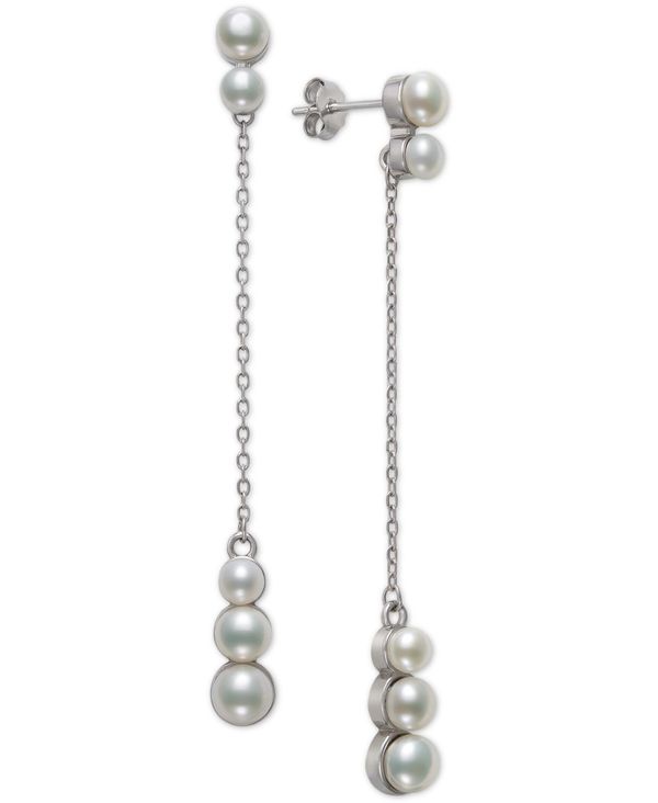ベル ドゥ メール レディース ピアス・イヤリング アクセサリー Cultured Freshwater Button Pearl (4-6mm) Linear Chain Drop Earrings in Sterling Silver, Created for Macy's Sterling Silver